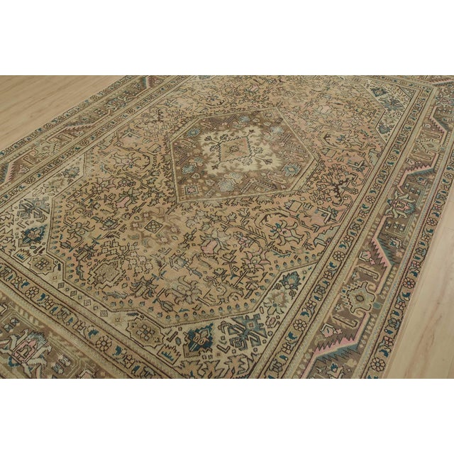 Farmhouse Tabriz Rug 7’9” X 10’11” Pink Wool Vintage Distressed Hand-Knotted Carpet For Sale - Image 3 of 15