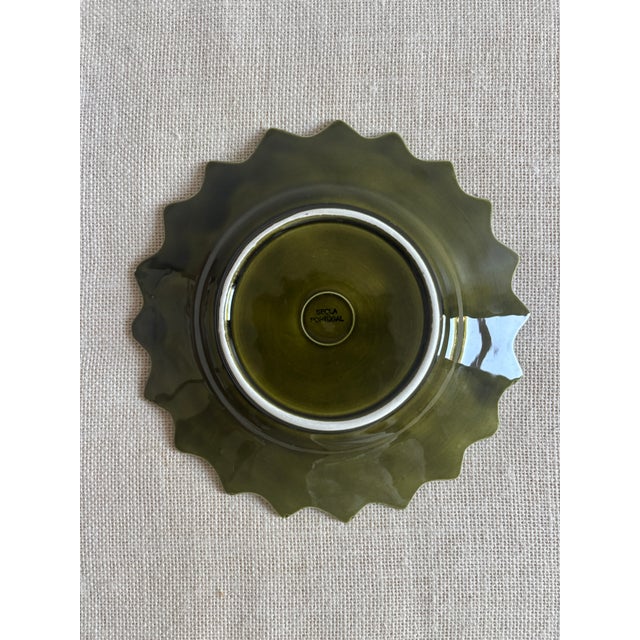 Mid-Century Modern 1960s Mid Century Modern Secla Majolica Portugal Lemon Leaf Green 8” Salad Plates Set of 12 For Sale - Image 3 of 5