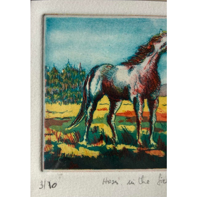 1980s Original Hand Colored Etching of Horses by Arlette Malivernier For Sale In Philadelphia - Image 6 of 7
