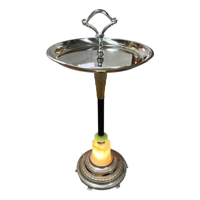 1930s Chrome Streamline Art Deco Drink Side Glass Top Table W/ Light Up Base For Sale