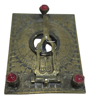Asian Portable Bronze Sundial with Semi-Precious Stones, 1880