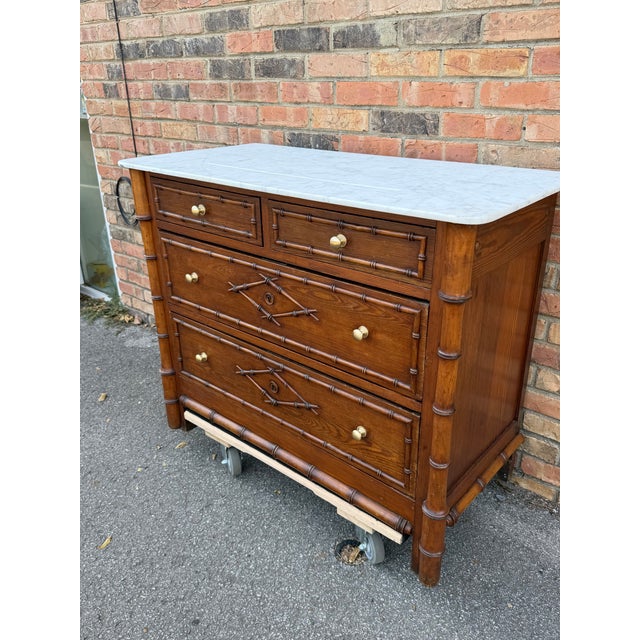 French Bamboo Chest of Drawers With Marble For Sale - Image 4 of 12