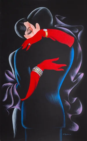 Erik Freyman A Jeweled Kiss, Art Deco Painting by Erik Freyman 1992