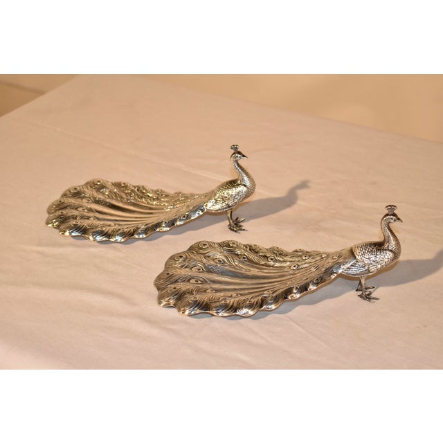 Pair of Signed Sterling Silver Peacock Dishes From Gorham, Circa 1920 For Sale - Image 9 of 12