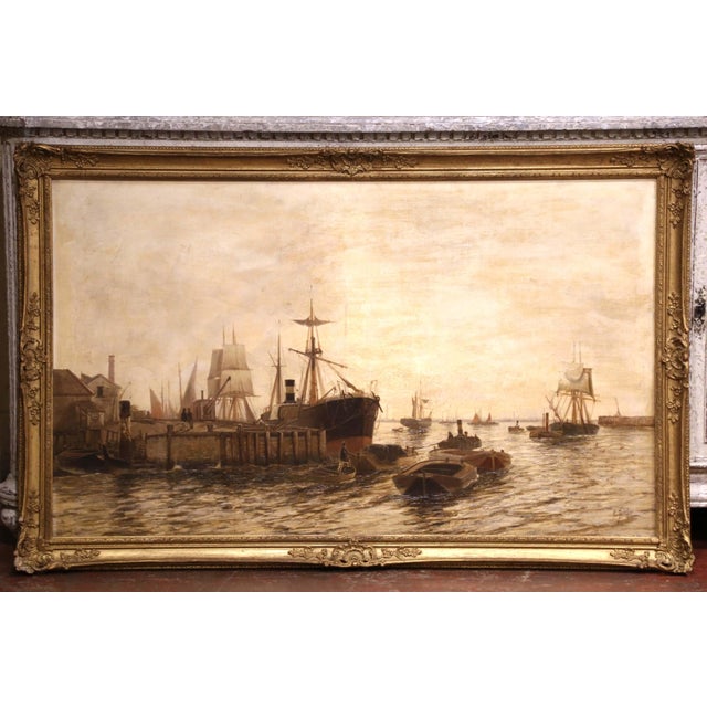 Wood Late 19th Century English Thames Marine Oil Painting by Edward Fletcher For Sale - Image 7 of 11
