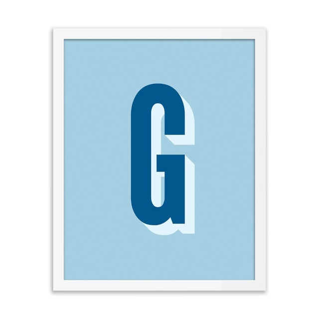 Alphabet Series in Blue, Letter G by Pencil & Paper in White Frame, XS Art Print For Sale