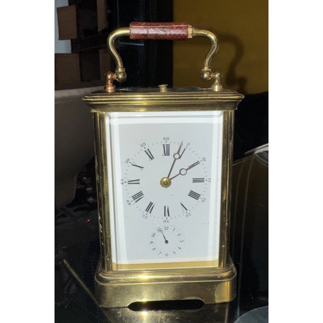 19th Century French Repeater Carriage Clock With Leather Handle For Sale - Image 4 of 9