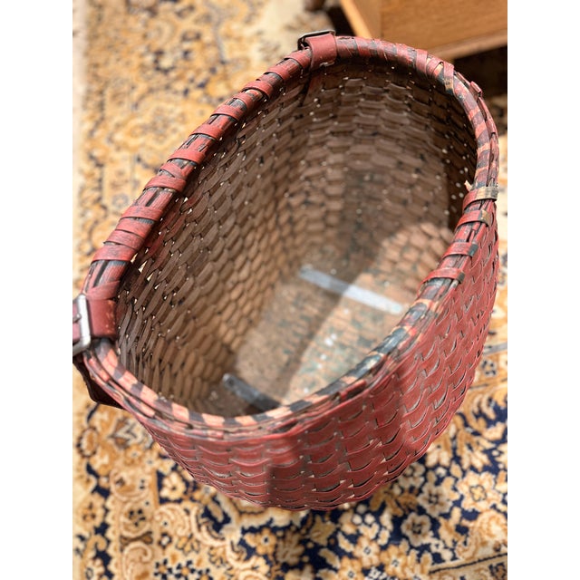 Rare Antique Apple Picking Basket With Leather Straps and Original Red Paint For Sale - Image 10 of 15
