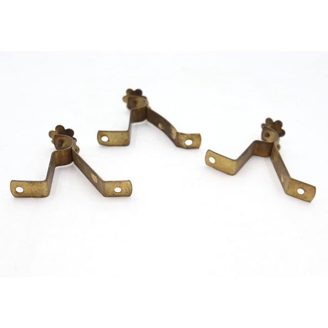 Mid 20th Century Set of Vintage Brass Floral Curtain Rod Brackets For Sale - Image 5 of 6