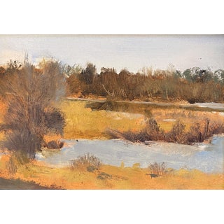 Blackmer Lake, Kent-Denver School by Timothy J. Standring | Oil on gesso panel Landscape with water and trees For Sale