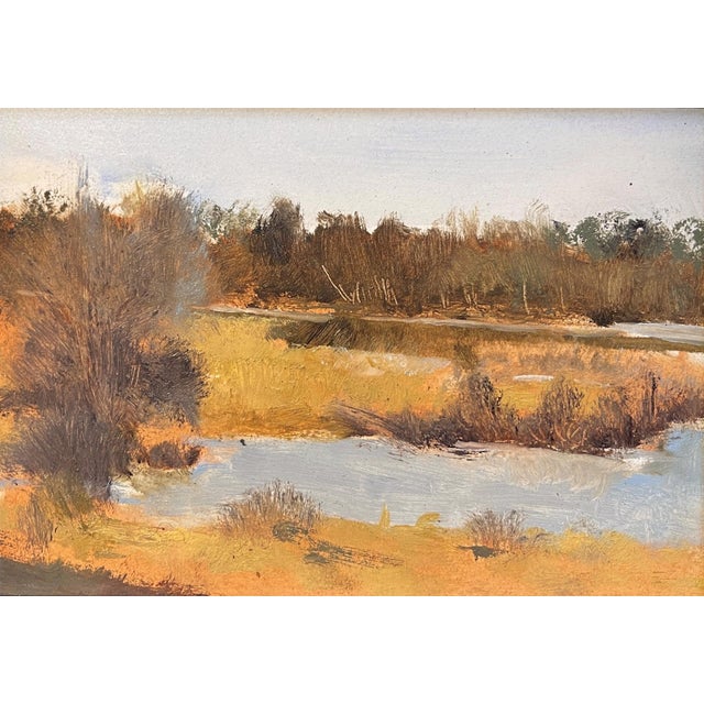 Blackmer Lake, Kent-Denver School by Timothy J. Standring | Oil on gesso panel Landscape with water and trees For Sale