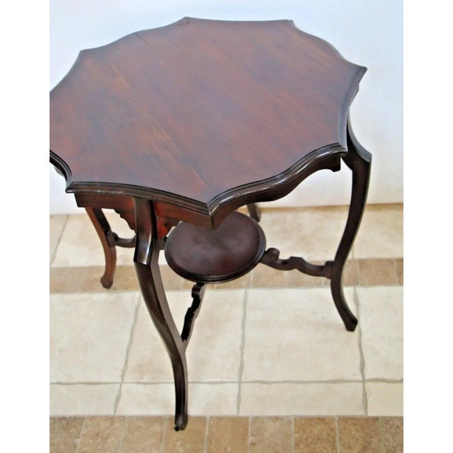 1900s Antique Mahogany Scallop Top Wood Table With Bottom Shelf For Sale - Image 4 of 8