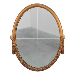 French Art Deco Oval Mirror in Gilded Oak, 1920s For Sale