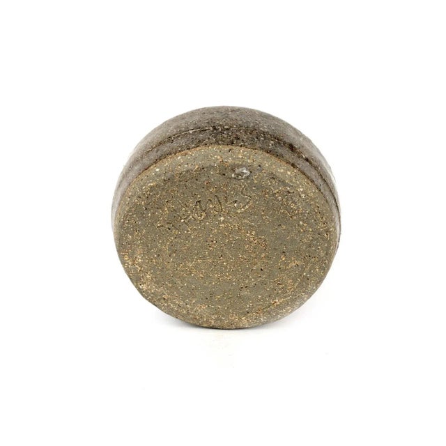 1980s Art Pottery Vase Hand Thrown Brown Dark Blue Signed M Hanes VGC For Sale - Image 4 of 5