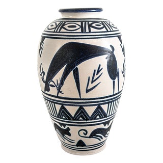 Large Ceramic Vase with Stylized Animal Motifs by Mette Doller for Höganäs, Sweden, 1960s For Sale