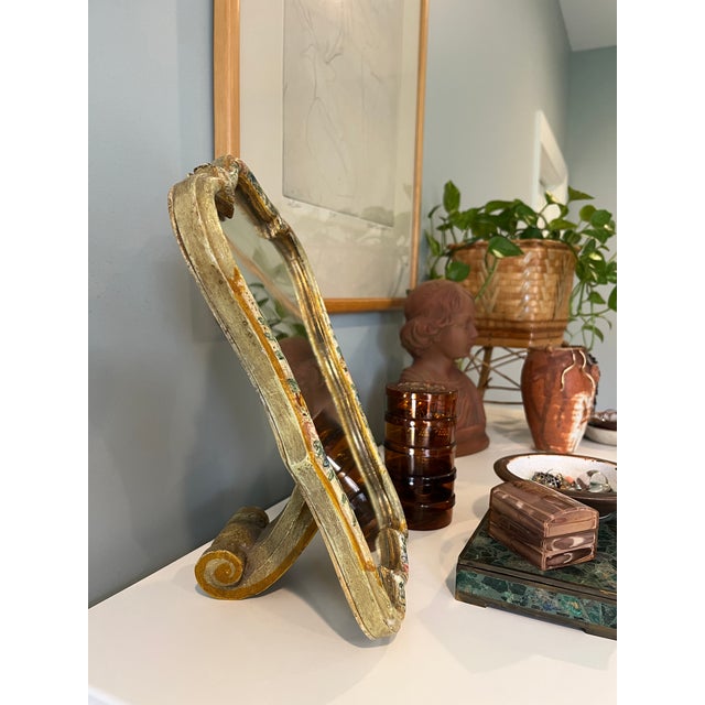 Vintage 1950's Chinoiserie French Italian Gilded Hand Painted Dressing Mirror For Sale - Image 9 of 10