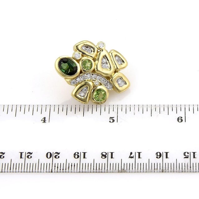 Mid 20th Century Mid 20th Century Pair of Seidengang Diamonds Green Tourmaline & Peridot 18k Yellow Gold Fancy Earrings For Sale - Image 5 of 5