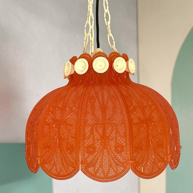 Farmhouse Red Acrylic Lace Effect Hanging Light Chandelier, Ukraine, 1970s For Sale - Image 10 of 18