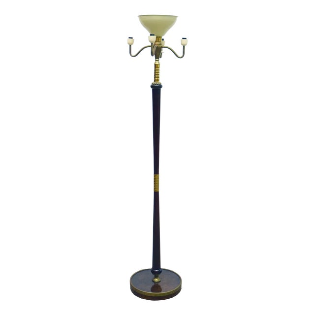 Floor Lamp in Mahogany & Brass, 1950s For Sale