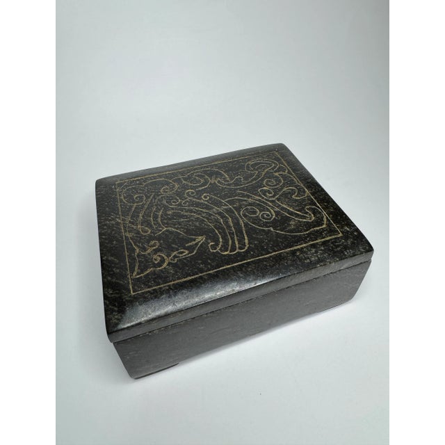 Abstract Etched Black Marble Lidded Decorative Box For Sale - Image 12 of 12