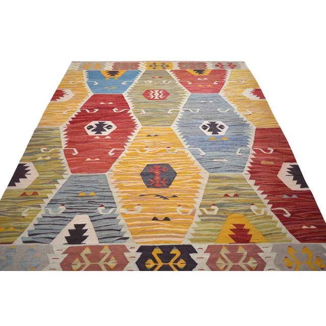 Vintage Handwoven Turkish Rug Oversized Oushak Kilim Rug for Living Room - 9′11″ X 12′2″ For Sale - Image 6 of 14