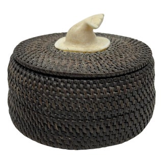 1978 Inuit Joe Sikvayugak Baleen and Carved Bone Basket For Sale