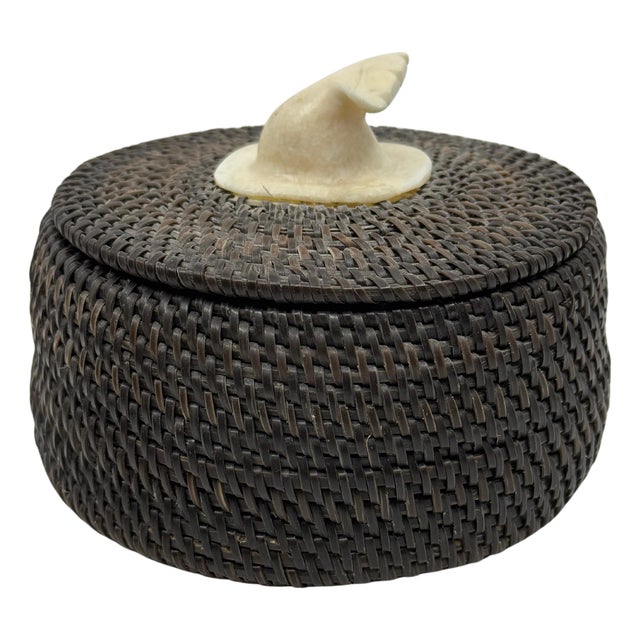 1978 Inuit Joe Sikvayugak Baleen and Carved Bone Basket For Sale