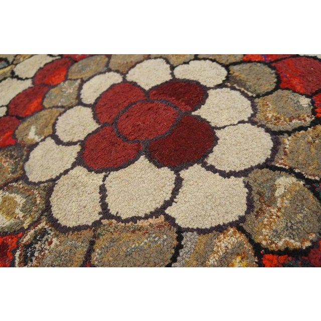 1940s Multi Floral Folk Art Penny Antique American Hooked Rug 4' 0''x4' 0'' Woven Wool Carpet For Sale - Image 10 of 12