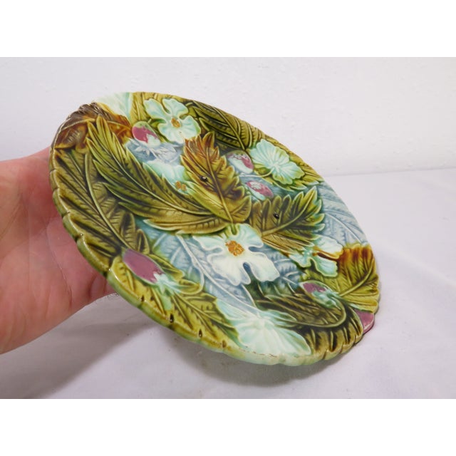 Antique Haviland & Co Limoges Majolica Barbotine Strawberry Plate ~ Art Pottery For Sale In Seattle - Image 6 of 12
