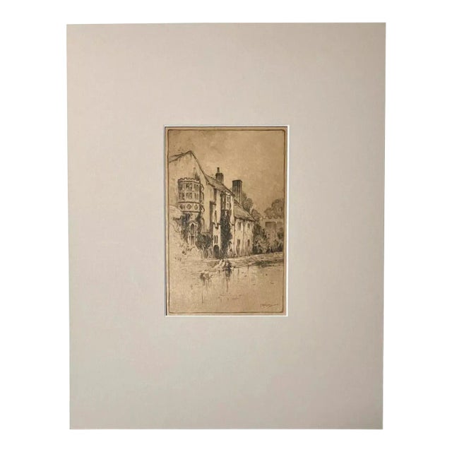 Antique Featherstone Robson Etching: "Bishops Palace, Wells" in 14x11 Mat For Sale