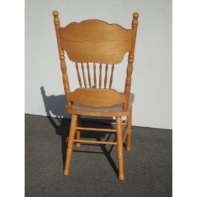 1900 - 1909 Set of Four Vintage Golden Oak Pressed Back Dining Room Chairs ~ French Country For Sale - Image 5 of 15