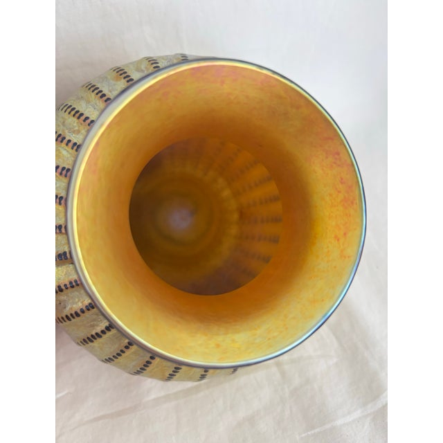 2000 - 2009 Lundberg Studios 2002 Signed Art Glass Basket Weave Vase #0161717 For Sale - Image 5 of 11