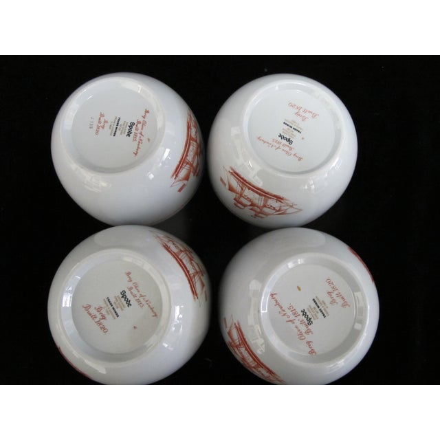 Red Spode Copeland Red Gold Trade Winds Ship Brig Built Rice or Cereal Bowl Set of 4 For Sale - Image 8 of 11