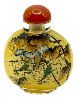 Beautifully Painted Inside Painted Snuff Bottle With Praying Mantis and Grasshoppers