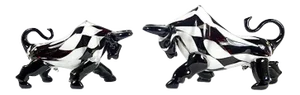 Vintage Postmodern Style Murano Glass Bulls with Checkered Pattern, Set of 2