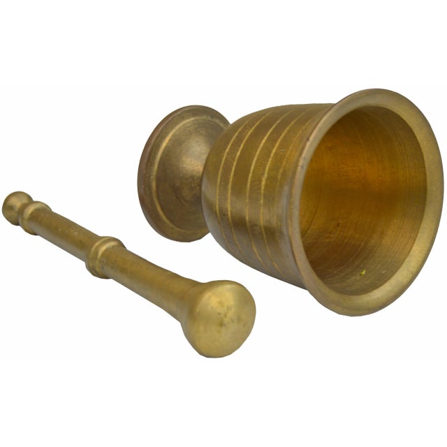 Art Deco Vintage Brass Mortar & Pestle For Sale - Image 3 of 4