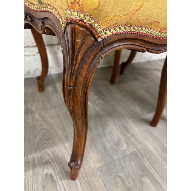 Yellow Antique French Louis XV Style Floral Tapestry Upholstered Walnut Side Chairs For Sale - Image 8 of 11
