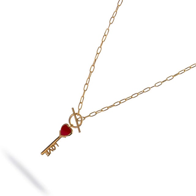 Early 21st Century Key to Love Red Enamel Gold Necklace For Sale - Image 5 of 9