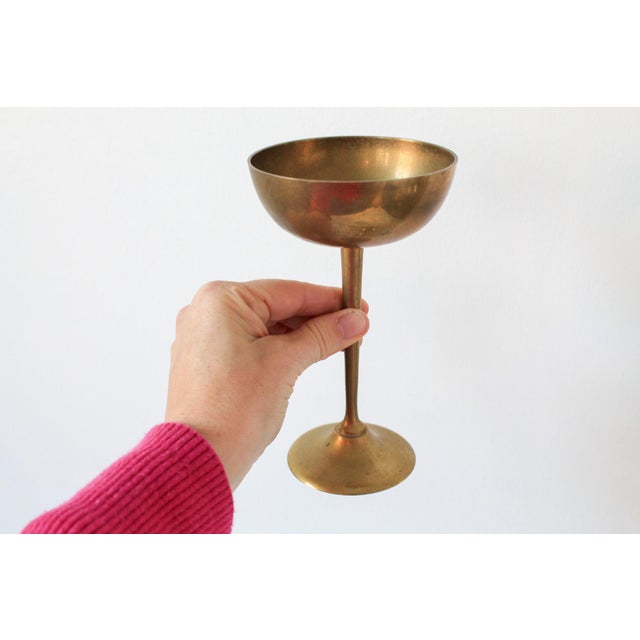Vintage Oval Faux Bamboo Brass Serving Tray W/ Set of Four Brass Champagne Coupes For Sale - Image 12 of 12