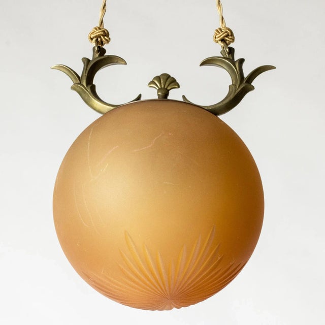 Swedish Grace Brass and Glass Ceiling Light, 1930s For Sale - Image 4 of 8