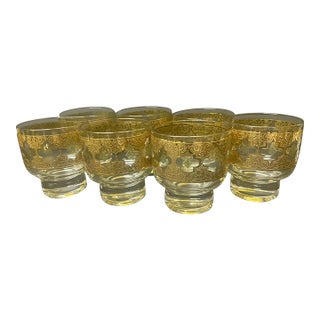 Mid-Century Modern Culver Ltd. 22k Gold Valencia Footed Barware - Set of 7 For Sale