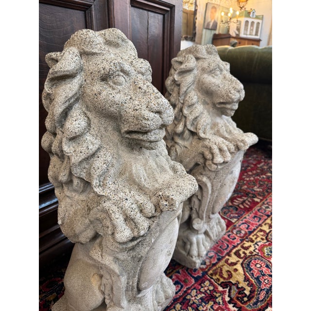 Pair of American Concrete Lion Garden Statues, Circa 1940s For Sale - Image 6 of 10