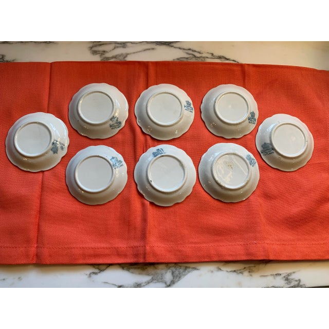 Antique Allertons English Teal Transferware Scalloped Butter Pats Set of 8 For Sale - Image 4 of 12