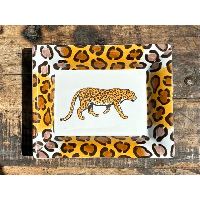Vintage French Patricia Derouboix Limoges Cheetah Ceramic Tray For Sale - Image 12 of 12
