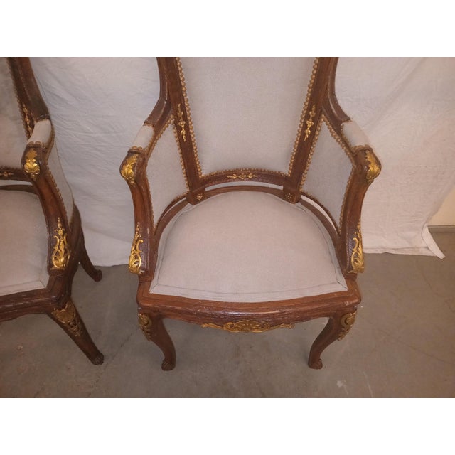 Wood Pair of Louis XVI Matching French Parlor Chairs With Bronze Ormolu For Sale - Image 7 of 12