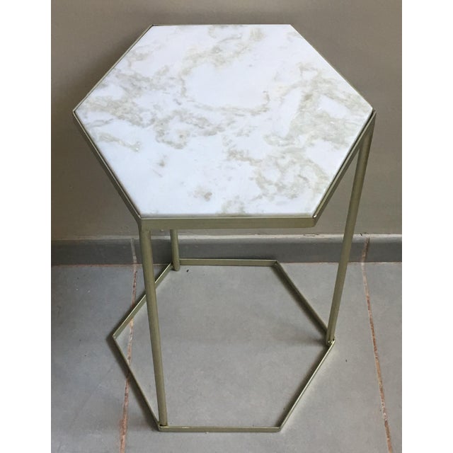 New Marble-Top and Gilt Painted Iron Hexagonal Side Table or End Table For Sale - Image 14 of 18