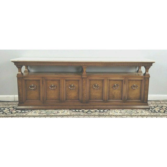 Mid-Century Modern Mid-Century Modern Sideboard With Marble Top Floating Top Buffett Perfect Height for Large Screen Tv! For Sale - Image 3 of 13