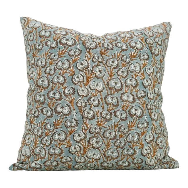 Fabdivine Handcrafted Block Print Cushion Cover 22x22 Inch Viscose Linen-Heartvine For Sale