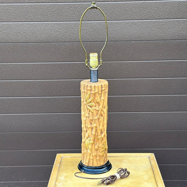 Brown Vintage 1960's Faux Bamboo Ceramic Table Lamp For Sale - Image 8 of 12