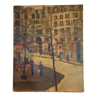 Animated View of a Paris Street, Oil on Canvas, 20th Century For Sale